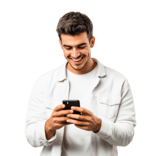 A young man using his mobile to sign up with Orivonet - a global online trading broker
